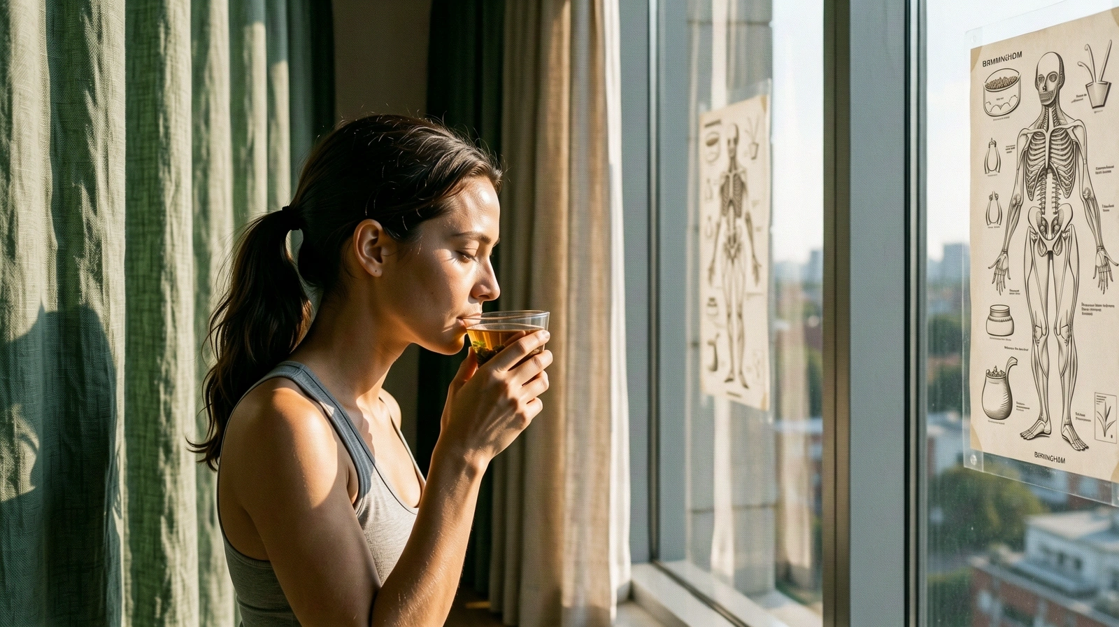 A serene morning routine scene in a Birmingham studio